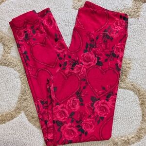 New LuLaRoe Red Pink Black Hearts Valentine's Unicorn Leggings OS